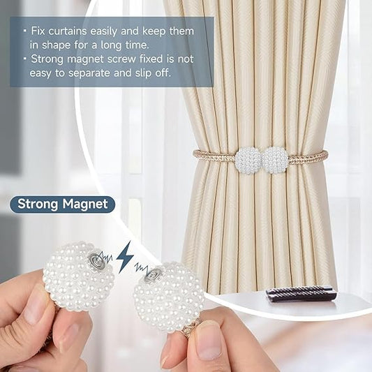 2pcs Magnetic Curtain Tiebacks, Strong Magnetic Window Curtain Tiebacks Clips Decorative Rope Holdbacks Drapery Curtain Tie Backs Weave Holder for Window Draperies Hold Curtains Drape Ties Backs