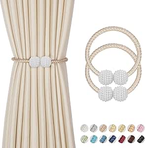 2pcs Magnetic Curtain Tiebacks, Strong Magnetic Window Curtain Tiebacks Clips Decorative Rope Holdbacks Drapery Curtain Tie Backs Weave Holder for Window Draperies Hold Curtains Drape Ties Backs